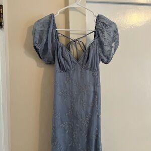 Elegant Blue Dress with Puff Sleeves